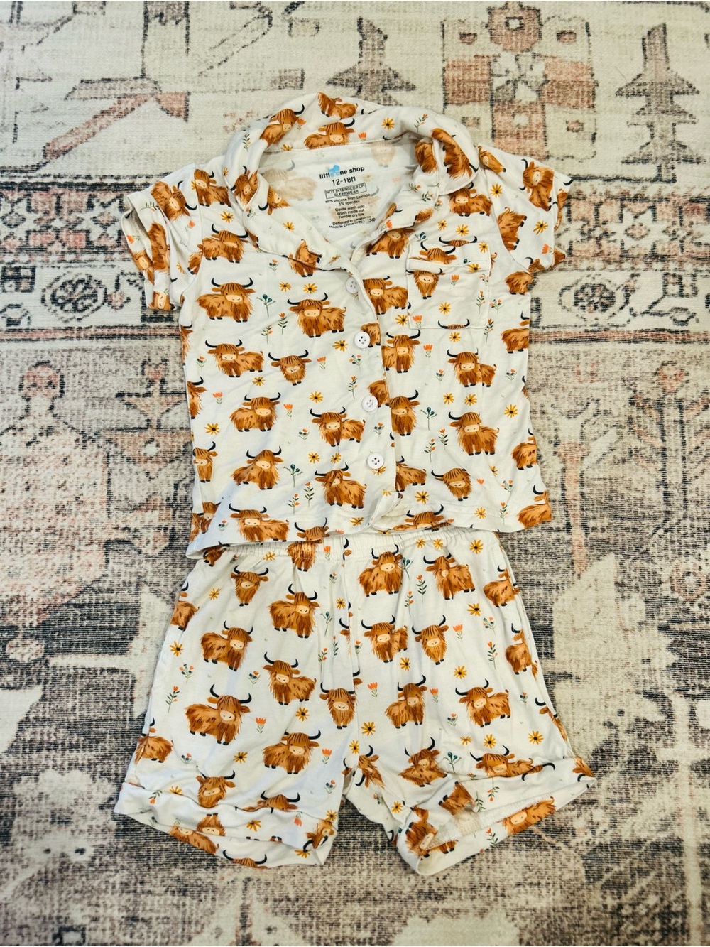 Little One Shop Highland Cow Two Piece Button Up Short Pajamas